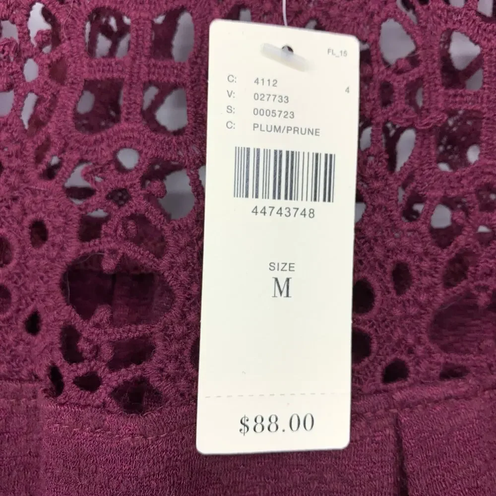 Anthropologie Eri + Ali Marigold Blouse Sz M Plum Crochet Yoke Flare Sleeves NEW